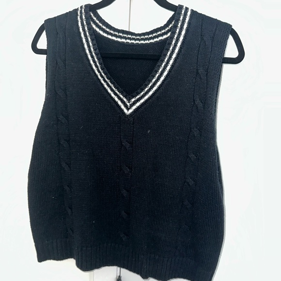 Jackets & Blazers - 💙 Navy Cable Knit Sweater Vest | Preppy V-Neck with White Trim